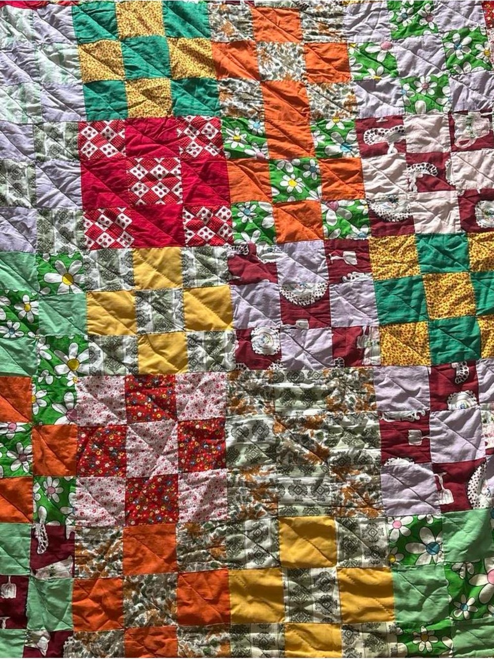 Vintage Patchwork Quilt - Multicolor Cotton Cottagecore Shabby Chic Grandmacore - Picture 5 of 9